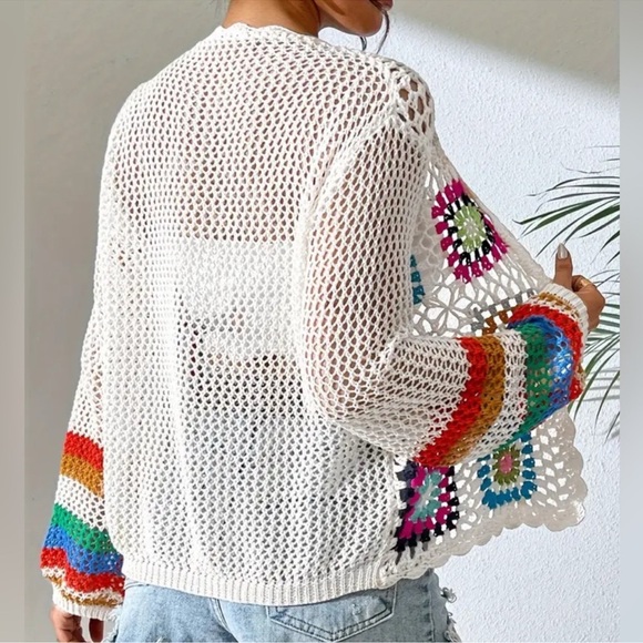 Colorful Crochet Open-Front Sweater - Picture 2 of 5